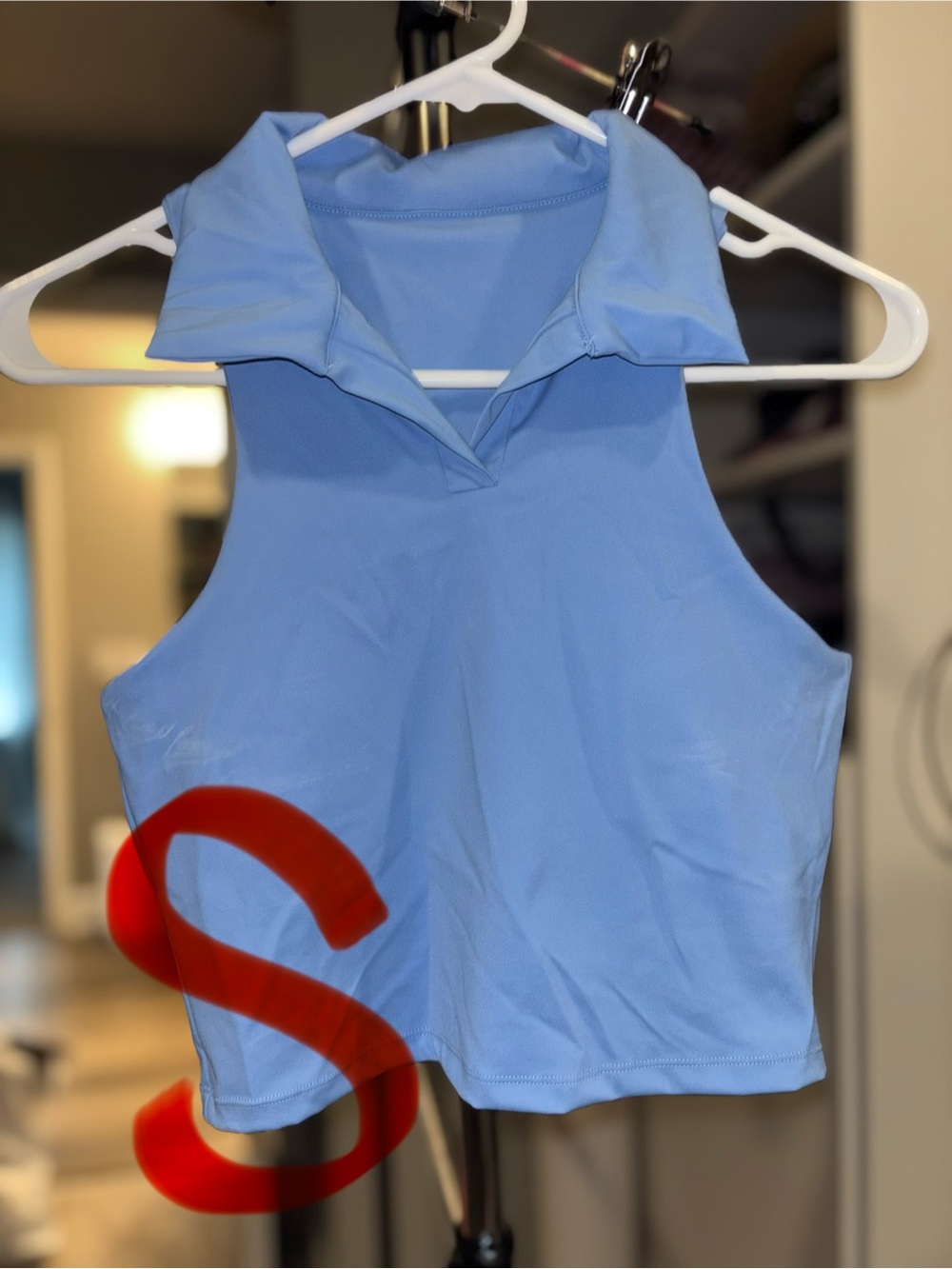 Sleeveless Collared Crop Top in Light Blue